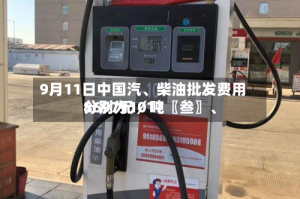 9月11日中国汽、柴油批发费用分别为1017〖叁〗、8697元／吨