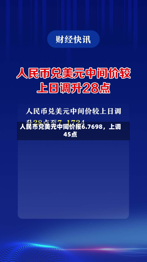 人民币兑美元中间价报6.7698	，上调45点-第1张图片