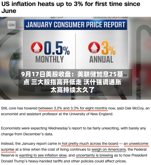 9月17日美股收盘：美联储加息25基点 三大股指高开低走 沃什强调通胀太高持续太久了-第2张图片